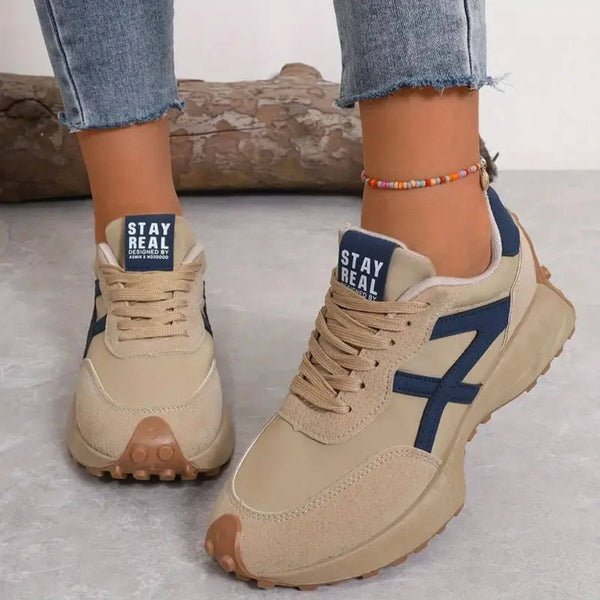 Women’s Lightweight Contrast Panel Lace-Up Casual Sneakers
