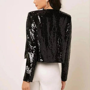 Blazer de fiesta para mujer, corto, con lentejuelas y abertura frontal