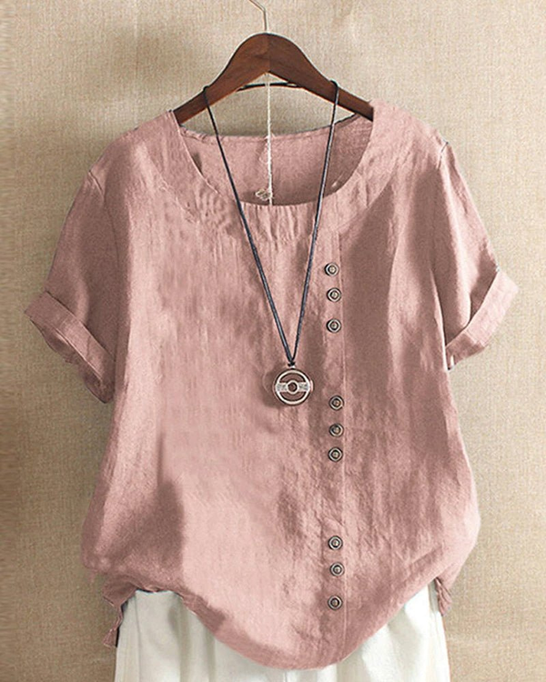 Women's Casual Button Detail Short Sleeve Blouse