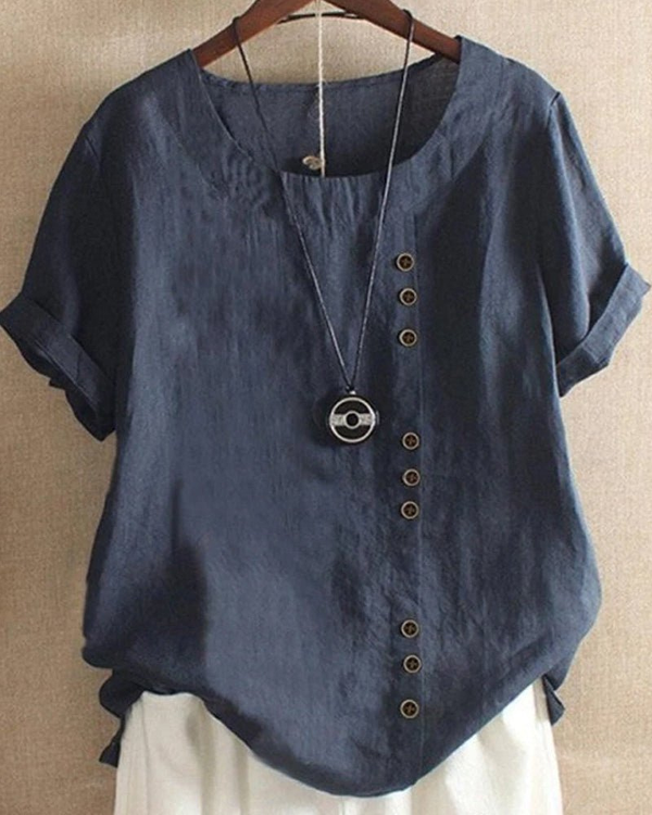 Women's Casual Button Detail Short Sleeve Blouse