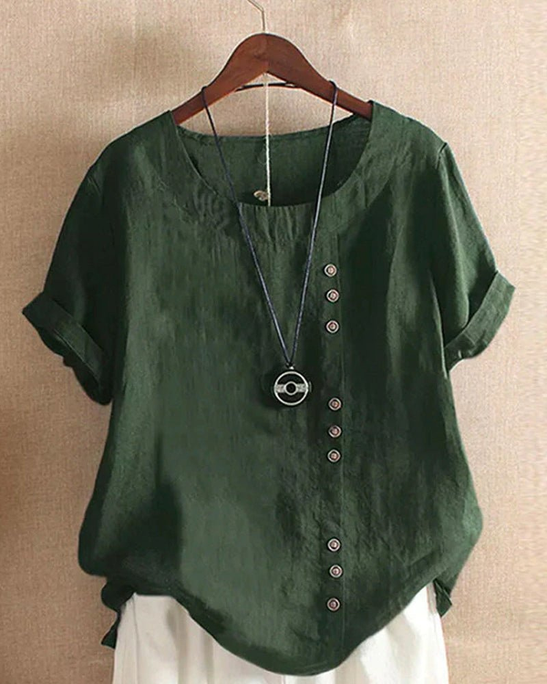 Women's Casual Button Detail Short Sleeve Blouse