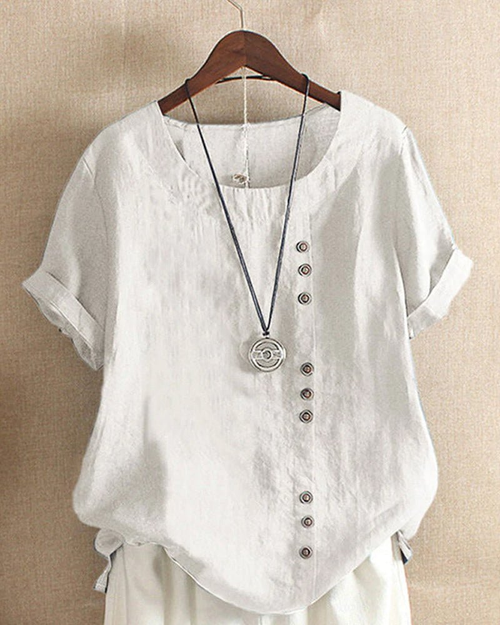 Women's Casual Button Detail Short Sleeve Blouse
