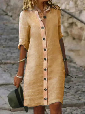 Women's Button-Front Shirt Dress with Collared Neck