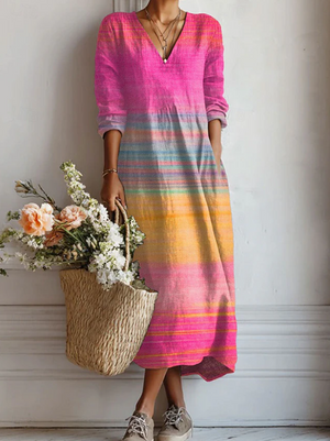 Women’s Floral Print V Neck Boho Midi Dress