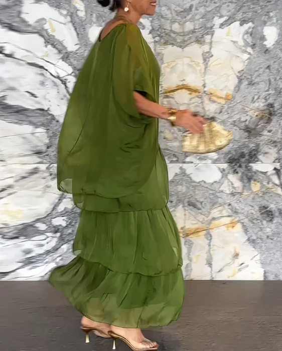 Vestido maxi bohemio de capas para mujer con ajuste suelto y estilo fluido para la noche