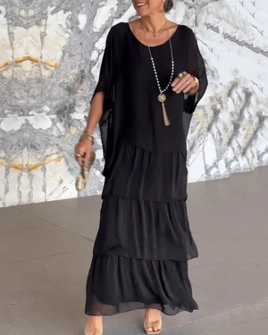 Vestido maxi bohemio de capas para mujer con ajuste suelto y estilo fluido para la noche