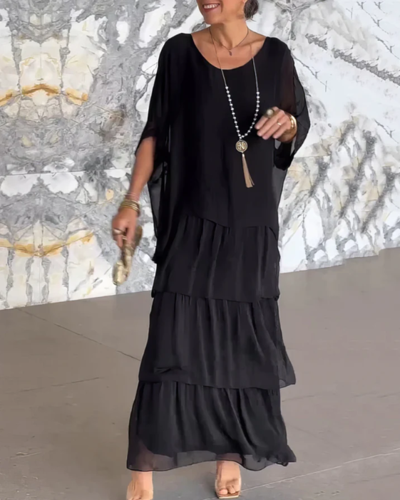 Vestido maxi bohemio de capas para mujer con ajuste suelto y estilo fluido para la noche