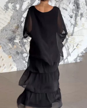 Vestido maxi bohemio de capas para mujer con ajuste suelto y estilo fluido para la noche