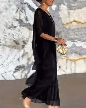 Vestido maxi bohemio de capas para mujer con ajuste suelto y estilo fluido para la noche