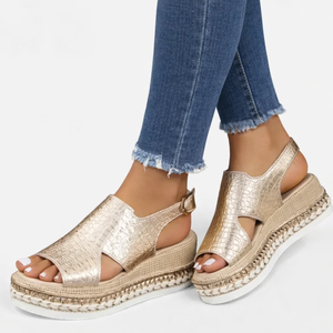 Women's Metallic Wedge Sandals with Arch Support