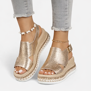 Women's Metallic Wedge Sandals with Arch Support
