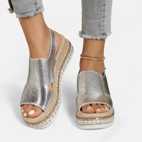 Women's Metallic Wedge Sandals with Arch Support