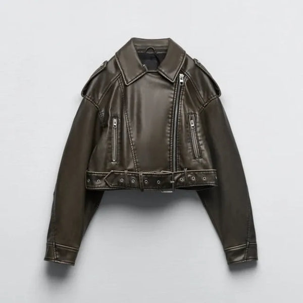 Women's Cropped Biker Jacket with Moto-Inspired Style