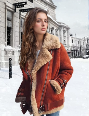 Women’s Faux Shearling Aviator Moto Winter Jacket