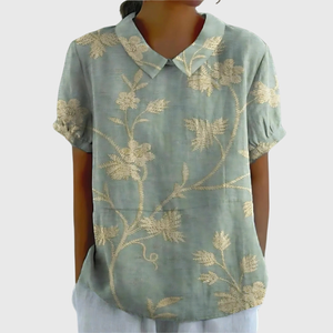 Women’s Vintage Botanical Print Blouse with Peter Pan Collar