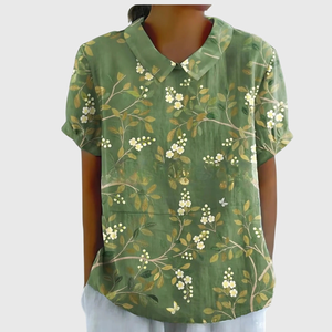 Women’s Vintage Botanical Print Blouse with Peter Pan Collar