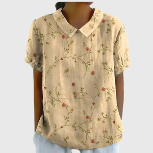 Women’s Vintage Botanical Print Blouse with Peter Pan Collar