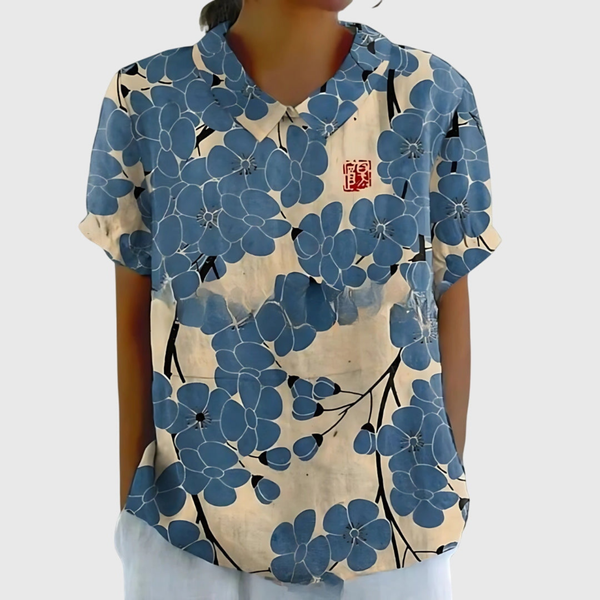 Women’s Vintage Botanical Print Blouse with Peter Pan Collar