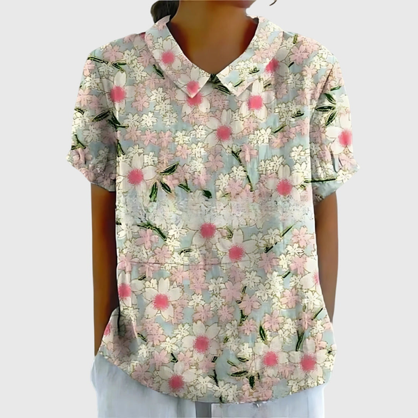 Women’s Vintage Botanical Print Blouse with Peter Pan Collar