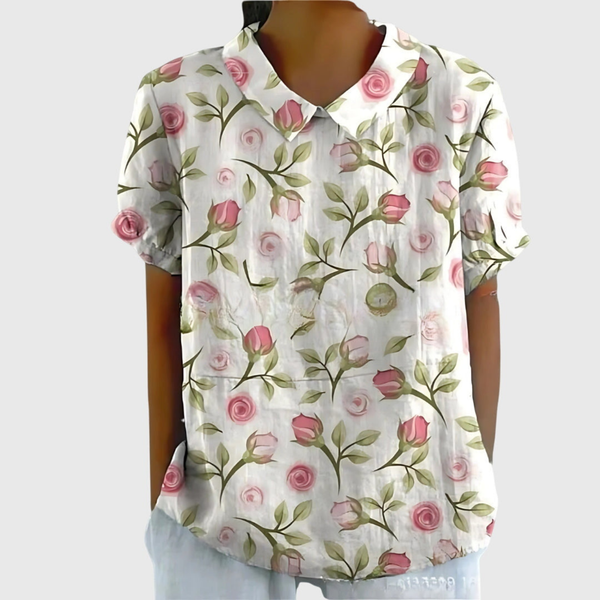 Women’s Vintage Botanical Print Blouse with Peter Pan Collar
