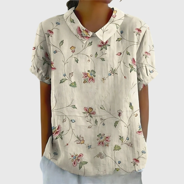 Women’s Vintage Botanical Print Blouse with Peter Pan Collar