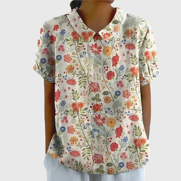 Women’s Vintage Botanical Print Blouse with Peter Pan Collar