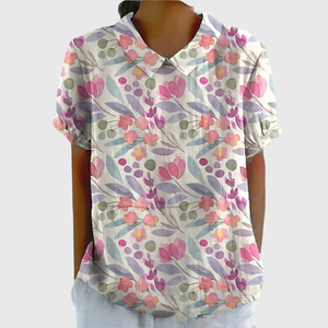Women’s Vintage Botanical Print Blouse with Peter Pan Collar