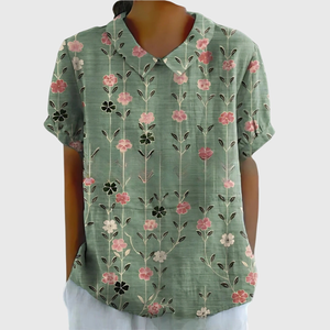 Women’s Vintage Botanical Print Blouse with Peter Pan Collar