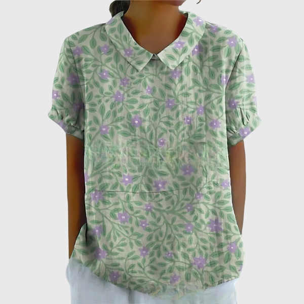Women’s Vintage Botanical Print Blouse with Peter Pan Collar