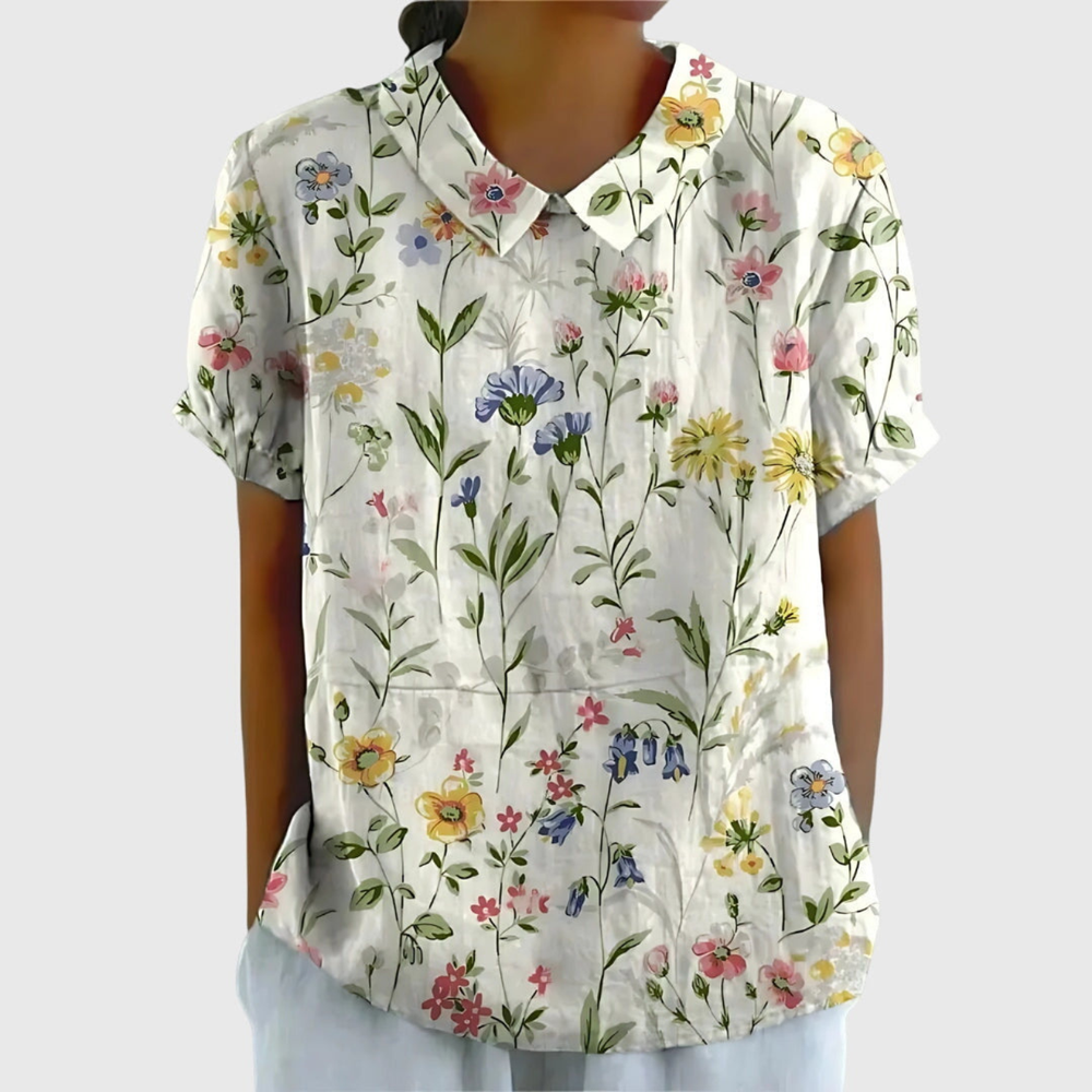 Women’s Vintage Botanical Print Blouse with Peter Pan Collar