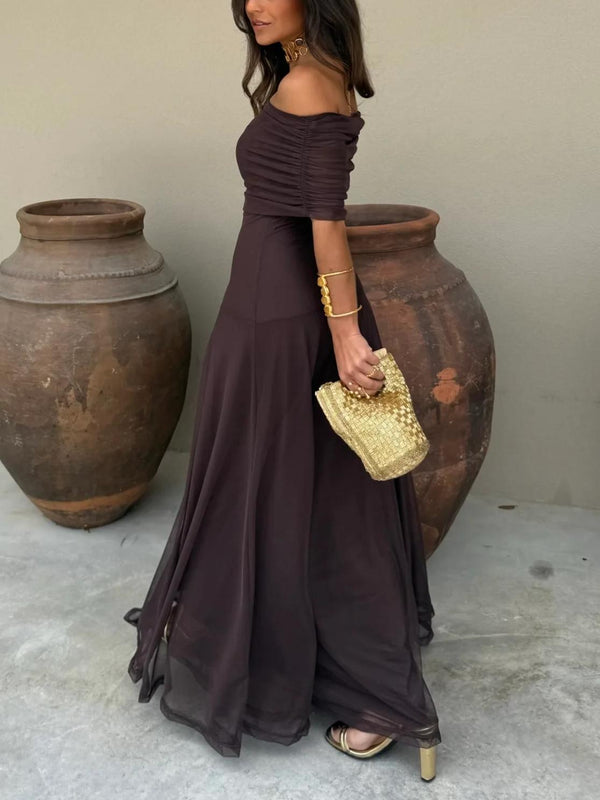 Women’s Elegant Off-Shoulder Flowing Maxi Evening Dress