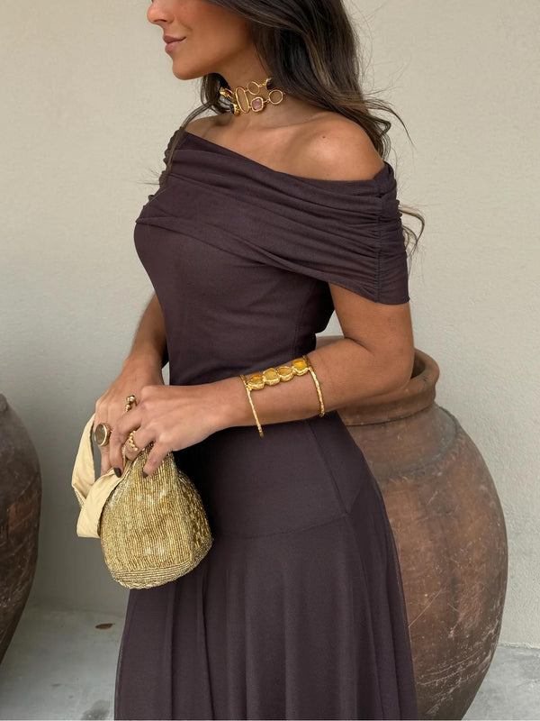 Women’s Elegant Off-Shoulder Flowing Maxi Evening Dress