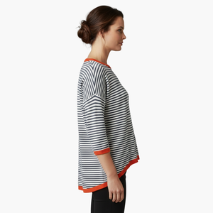Women's Striped Long Sleeve Top with Contrast Trim