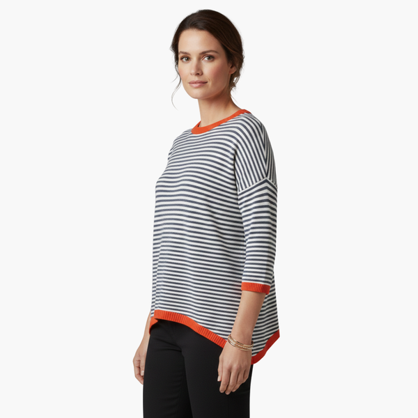 Women's Striped Long Sleeve Top with Contrast Trim
