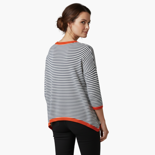 Top de manga larga a rayas para mujer, ajuste casual relajado