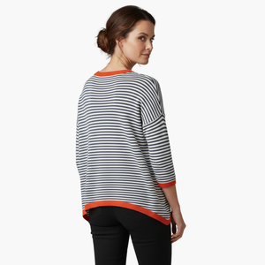 Women's Striped Long Sleeve Top with Contrast Trim