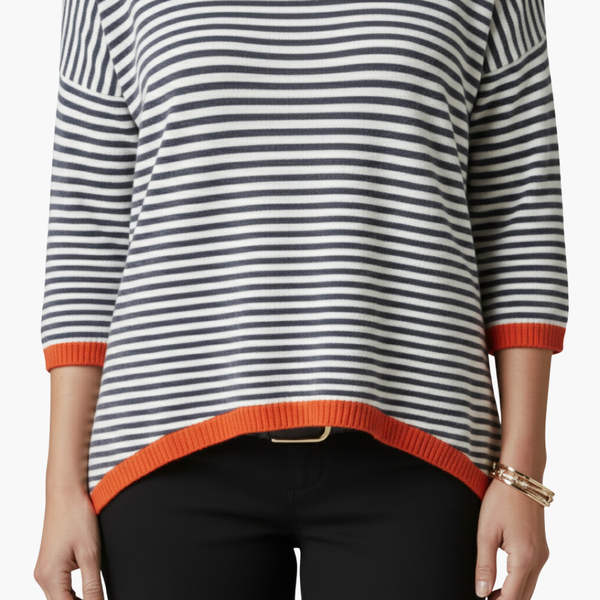 Women's Striped Long Sleeve Top with Contrast Trim