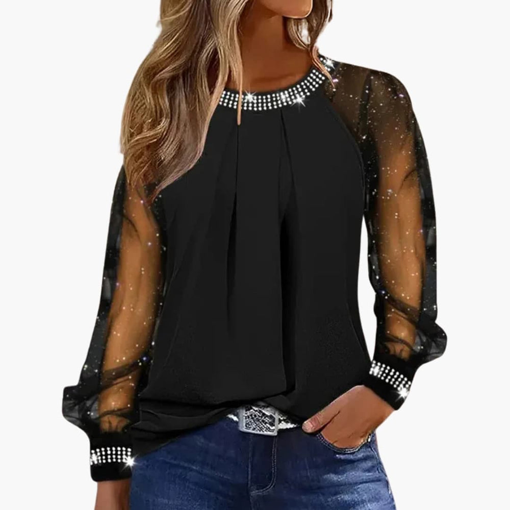 Top de punto con lentejuelas para mujer y mangas largas