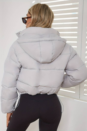 Cropped Hooded Zip-Up Quilted Winter Puffer Jacket