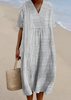 Vestido midi de mujer con escote en V y estampado artesanal