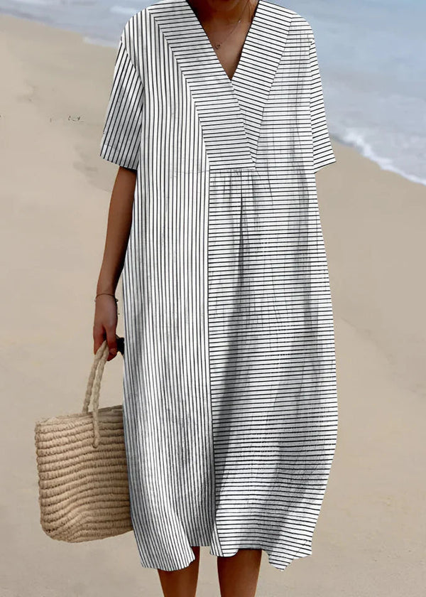 Vestido midi de mujer con escote en V y estampado artesanal