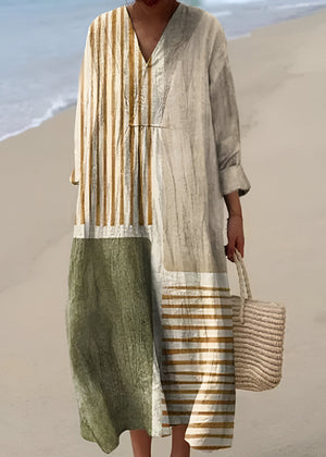 Vestido midi de mujer con escote en V y estampado artesanal
