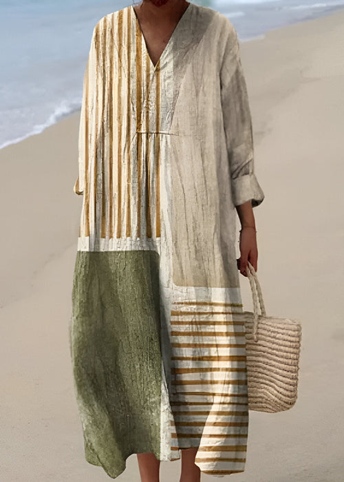 Vestido midi de mujer con escote en V y estampado artesanal