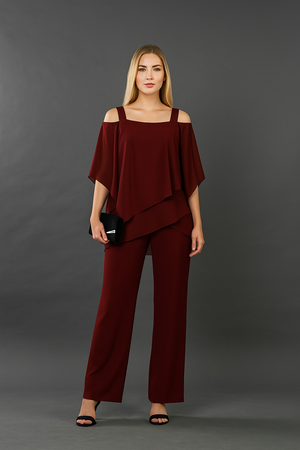 Women’s Elegant Off-Shoulder Layered Top & Wide Leg Pants Set