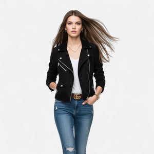 Slim Fit Biker Style Moto Zip-Up Jacket