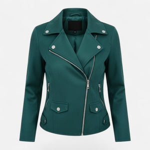 Slim Fit Biker Style Moto Zip-Up Jacket