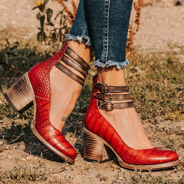 Women’s Vintage Double Strap Chunky Heel Mary Jane Pumps