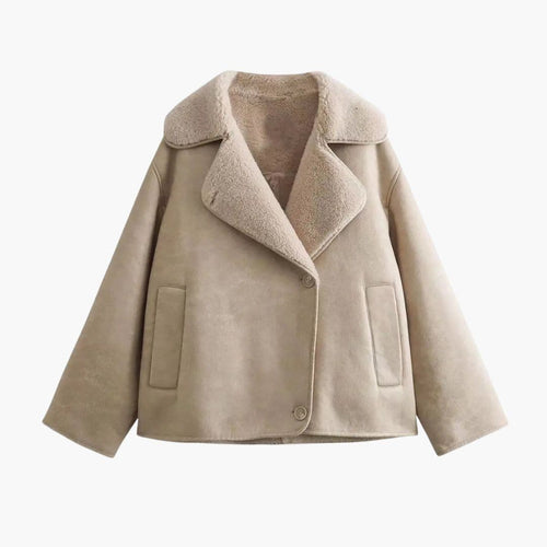 Women's Lapel Collar Jacket with Sherpa Lining