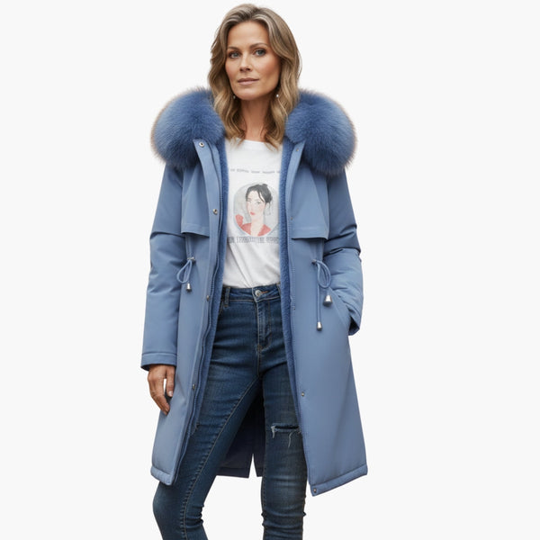 Chaqueta de invierno para mujer con cuello de piel sintética