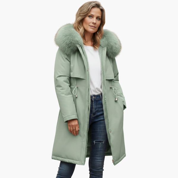 Chaqueta de invierno para mujer con cuello de piel sintética